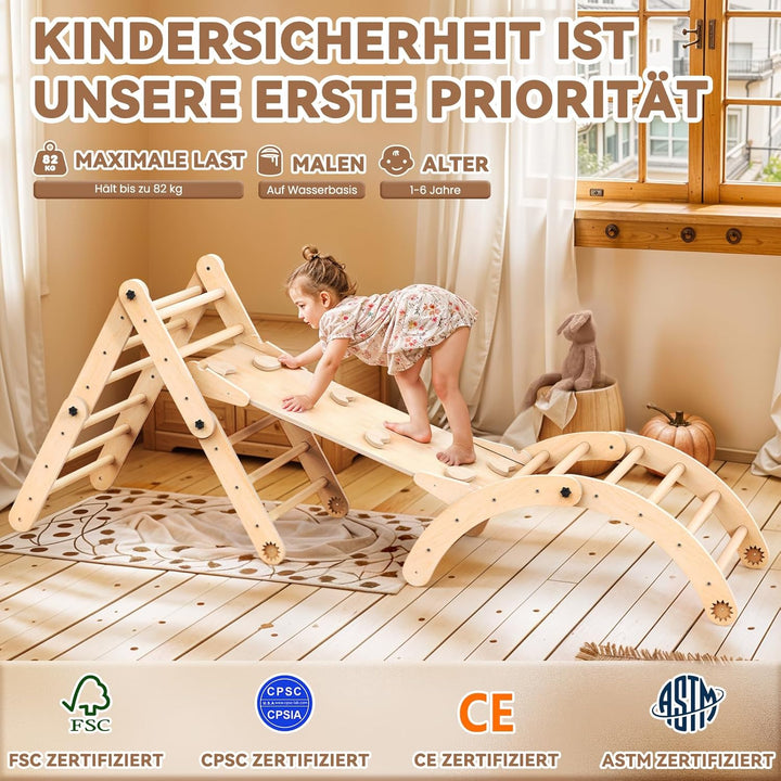 8-in-1 Montessori Klettergerüst Indoor Set, Verformbares Kletterdreieck mit Rutsche, Kletterbogen un