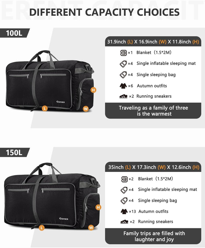 Gonex Faltbares Reisegepäck Leicht 40/60/80/100/150L Grosse Reisetasche Sporttasche für Reise Gym Ur