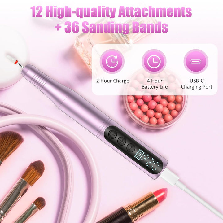 Nagelfräser Kabellos, 12 in 1 Fräser für Gelnägel, Elektrische Nagelfeile Professionell Nail Drill,