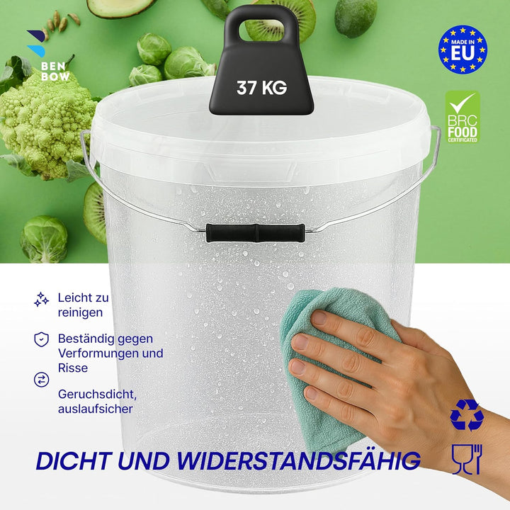 BenBow Eimer mit Deckel 30l transparent 5X 30 Liter - lebensmittelecht, stabil, luftdicht, auslaufsi