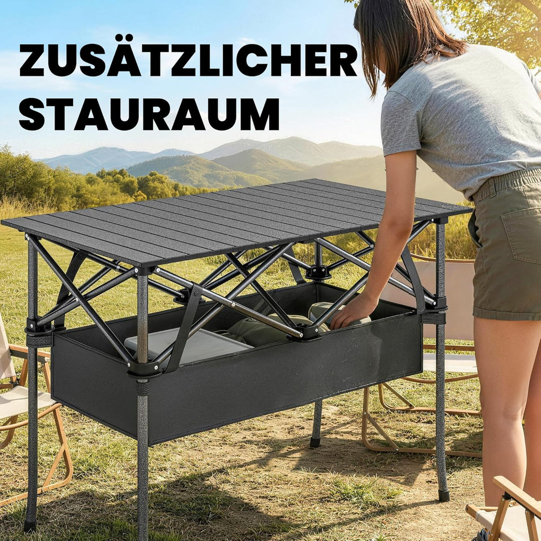 Outsunny Campingtisch Klapptisch mit Netzfach, Tragetasche, Gartentisch aus Aluminium Falttisch Beis