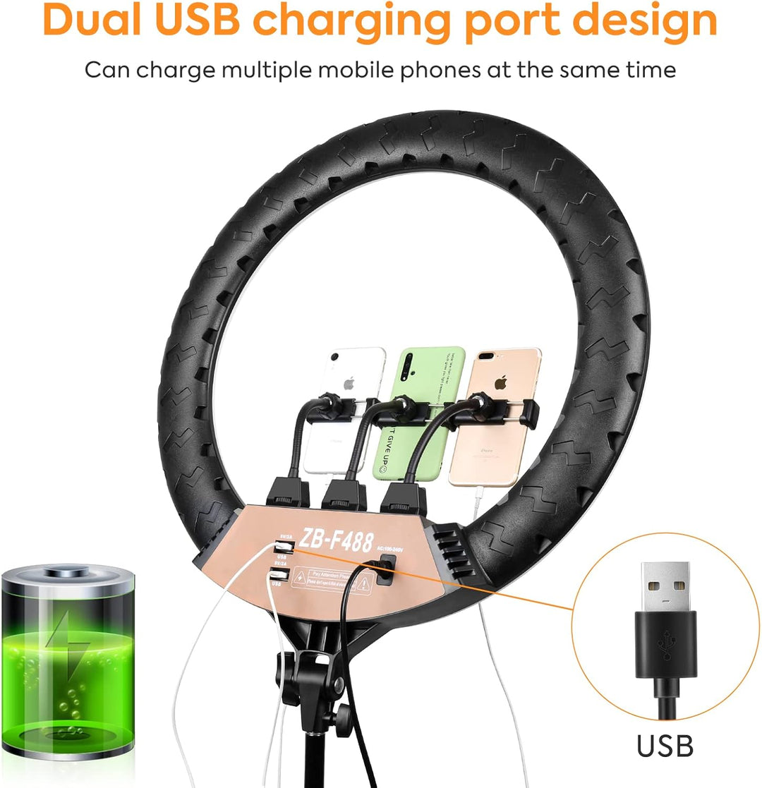22 Zoll LED Ring Licht 3200-6500K Beleuchtung Kit 600pcs LED Perlen mit Lichtständer & 3 Telefon Hal
