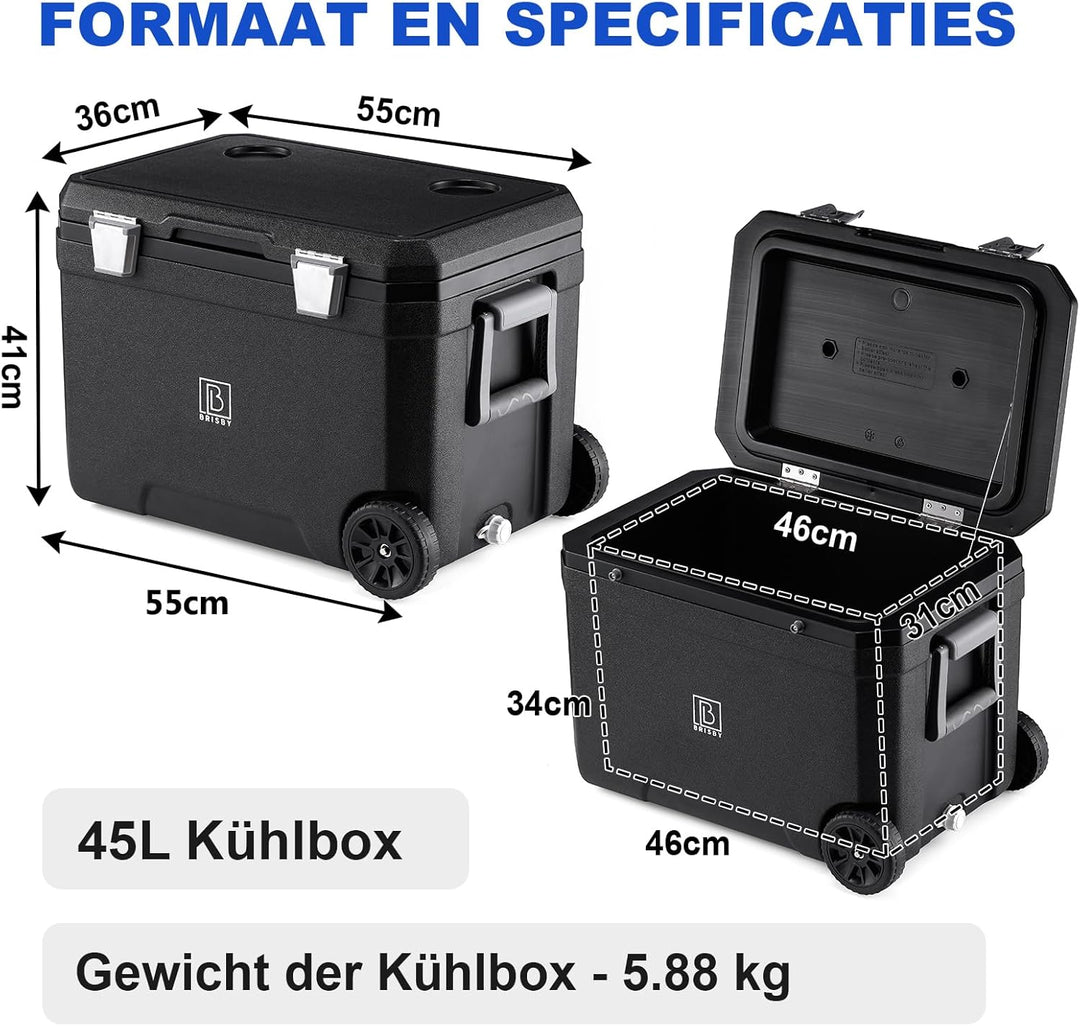Brisby Kühlbox Camping - 45L, Kühlbox ohne Strom, inkl. 4 Dicke Kühlelemente, 3 Tage kühle Isolation