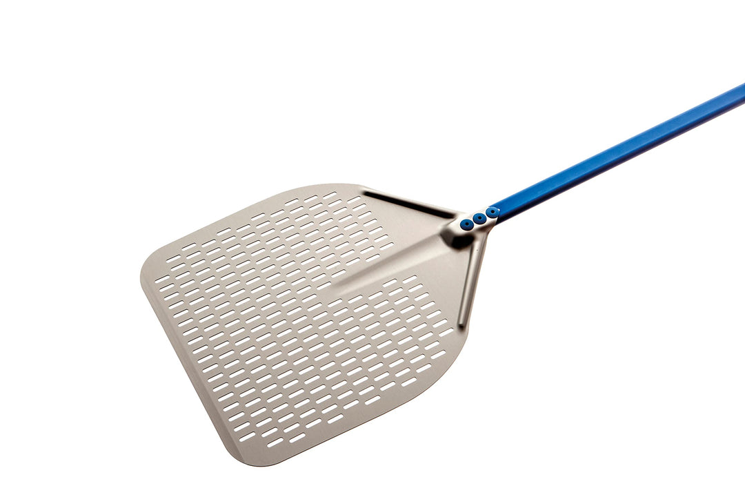 GIMETAL A-37RF Pizzaschaufel aus eloxiertem Aluminium, gelocht, 36 x 36 cm, Griff 1,50 m