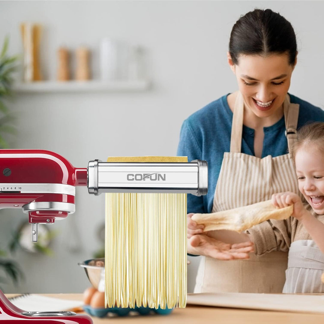 COFUN Edelstahl Nudelaufsatz für Kitchenaid Küchenmaschine, 3-In-1 Kitchen Aid Nudelaufsatz Set, Nud