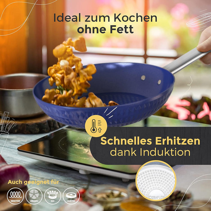 3er Pfannenset mit Diamant Beschichtung - Kratz- und Spülmaschinenfeste Pfannen - Bratpfannen Set mi
