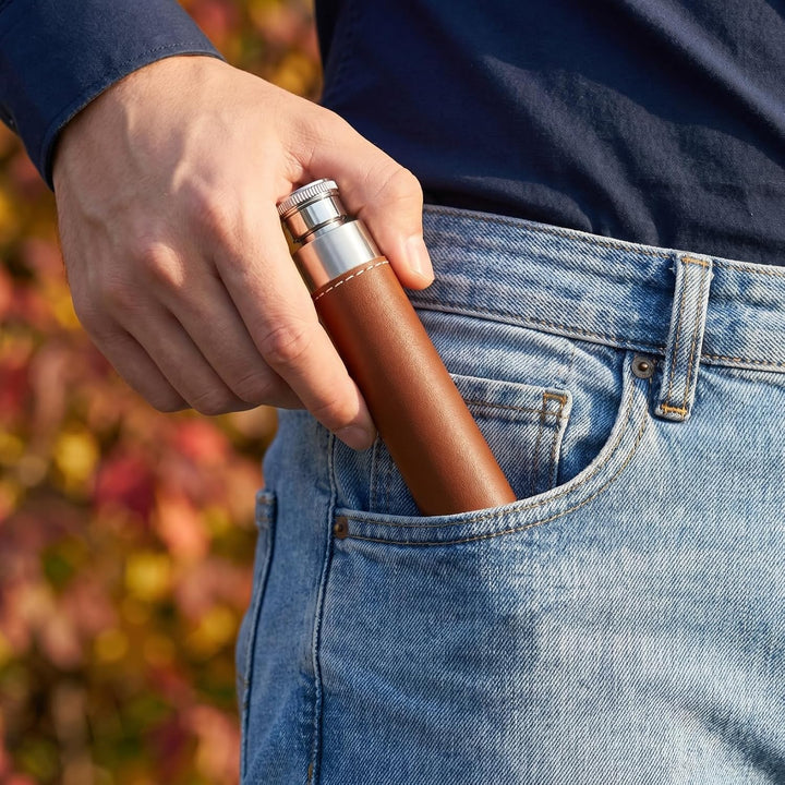 ELAYARD Tragbare WeinröHre Aus Edelstahl Mit Lederbezug Kompakter Mini-Weintopf FüR Outdoor Barzubeh
