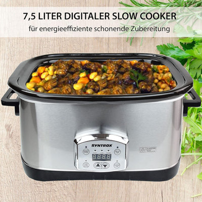 Syntrox Germany Digitaler Slow Cooker Schongarer 7,5L mit 3 Heizstufen, Timer und Warmhaltefunktion