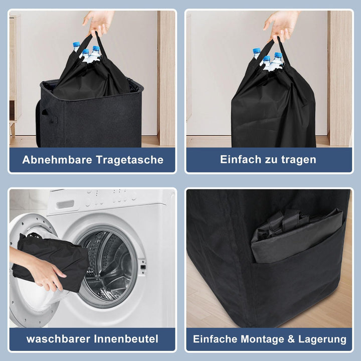 100L Schwarz 2X Pfandflaschen Sammelbehälter mit Deckel & 2X Tragetasche,Behälter Leergut & Altglas