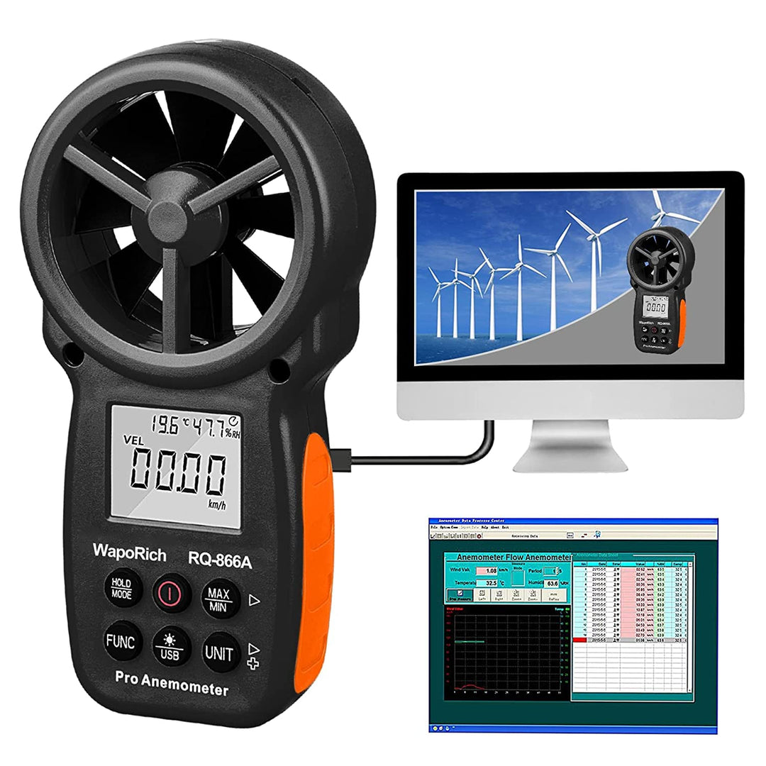 Handwindmesser RQ-866A Anemometer CFM mit USB-Anschluss an den PC zur Messung von Windgeschwindigkei