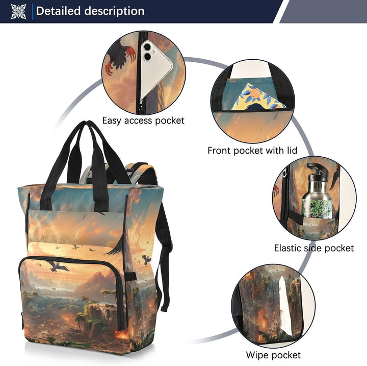 Fliegende Drachen Jagen Feurig Wickeltasche Reiserucksack Grosse Kapazität Schulter Mom Taschen für