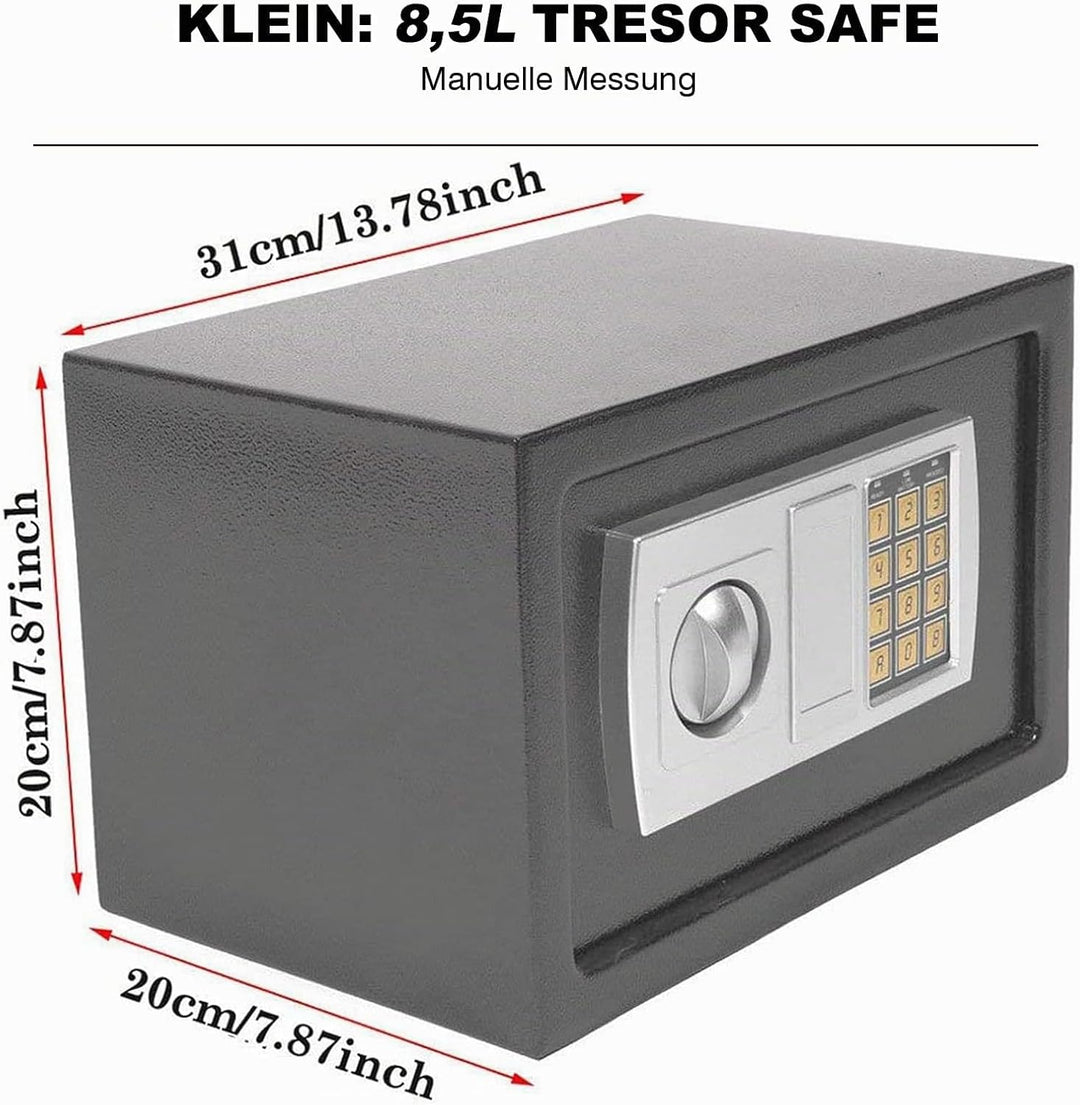 Safe Klein 31x20x20cm Feuerfest Zahlenschloss 2x Notschlüssel Digital Elektronischer Tresor Stahltre