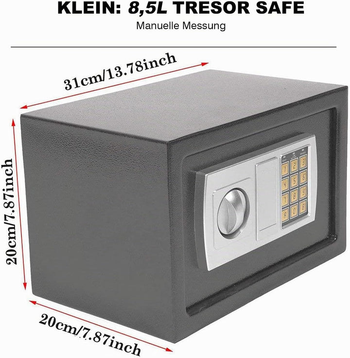 Safe Klein 31x20x20cm Feuerfest Zahlenschloss 2x Notschlüssel Digital Elektronischer Tresor Stahltre