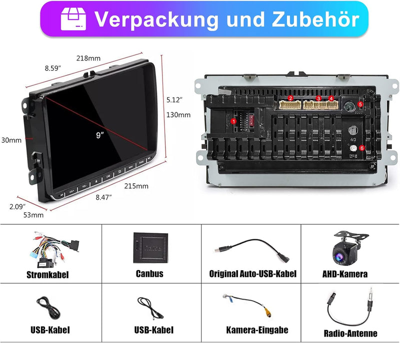 SEMAITU Android CarPlay Autoradio für VW Golf 5 6 Passat Polo Skoda Tiguan Seat 9 Zoll Touchscreen A