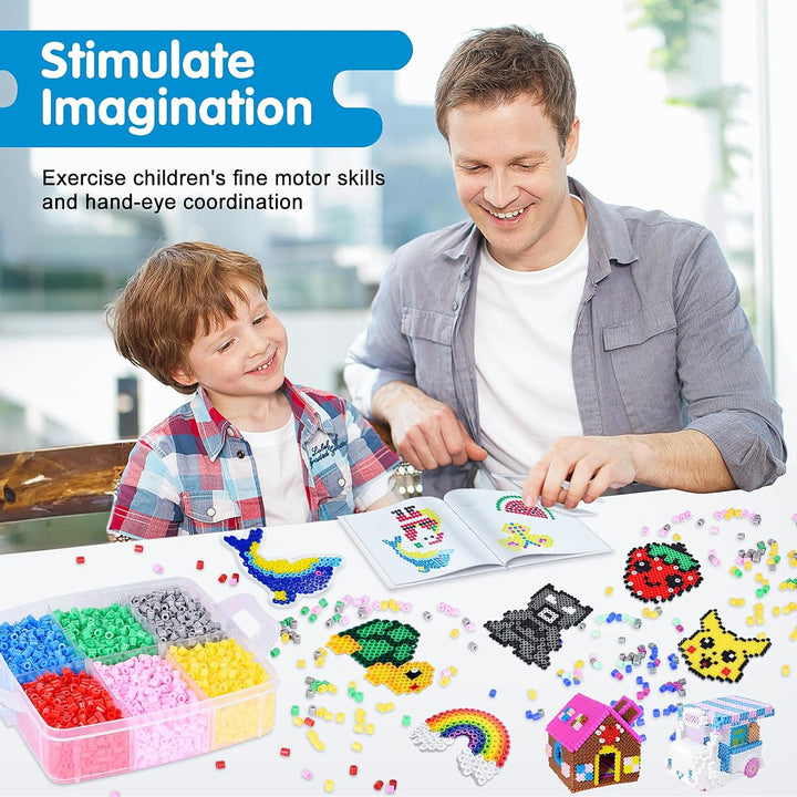 LULUETPUE Bügelperlen Set, Steckperlen mit Aufbewahrungsbox, Platten, Benutzerführung, Kinder DIY Pe