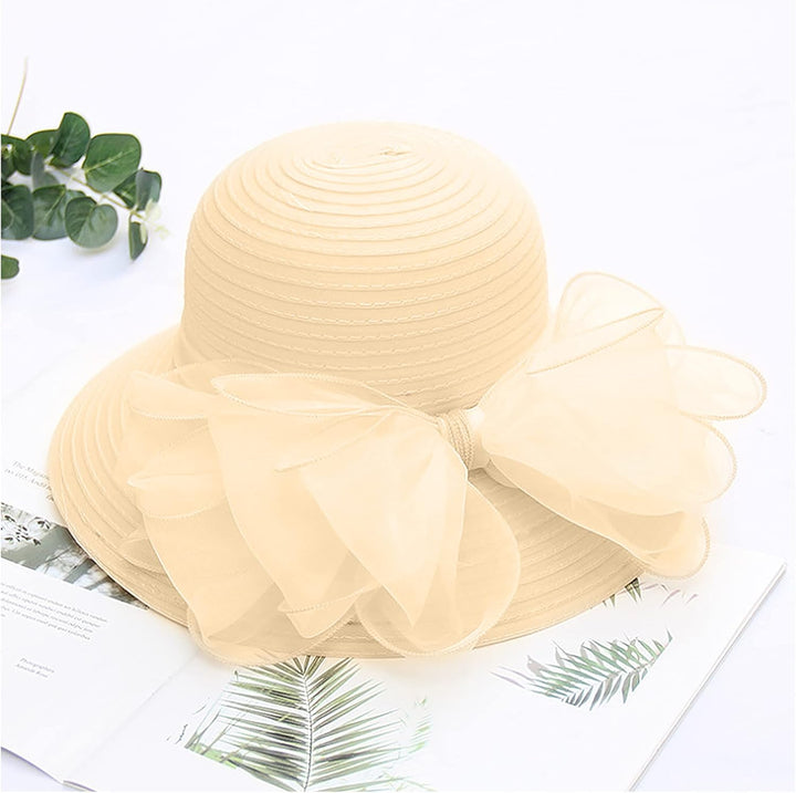 Naimo Damen Organza Kirche Kentucky Derby Fascinator Hut Elegante Schleife Breite Krempe Brauthut Te