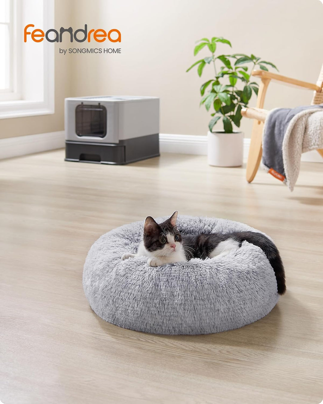 Feandrea Hundebett flauschig, Katzenbett, Donut Kissen, waschbar, Polsterung in der Mitte herausnehm