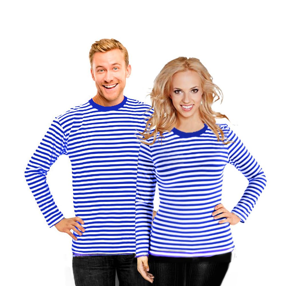 Ringelshirt Lang-Kurzarm Grösse XS bis 4XL, 95% BW Stretch, Karneval, Fasching, Blau-weiss