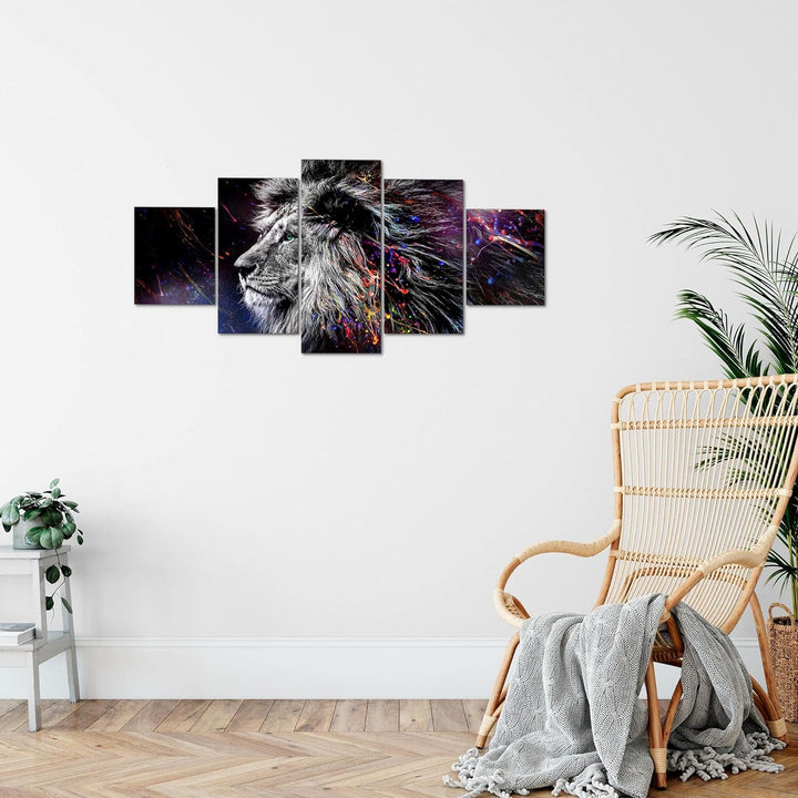 Runa Art Wandbilder Löwe 5 Teilig Bild auf Vlies Leinwand Deko Wohnzimmer Schlafzimmer Graffiti Schw