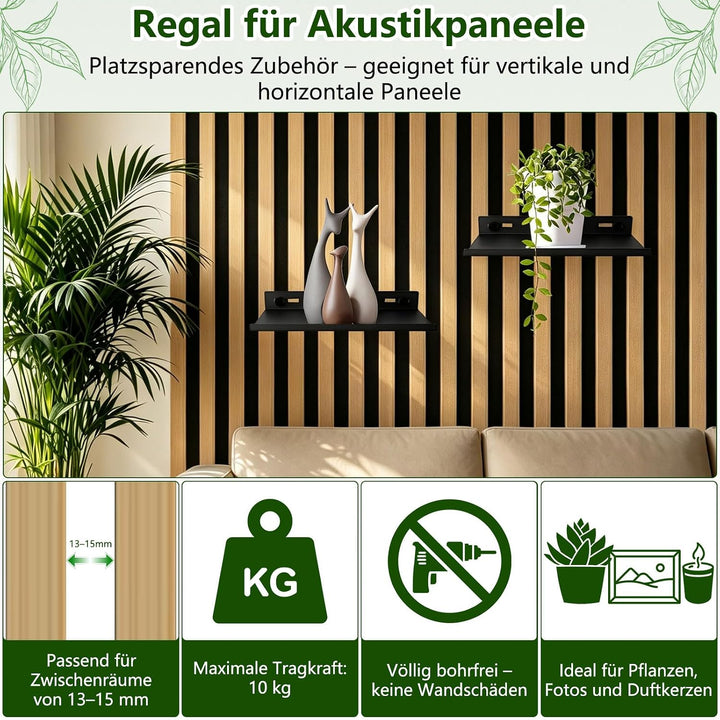 Regal für Akustikpaneele ohne Bohren Hochwertiger Kohlenstoffstahl 25x10cm | Metallschrauben 10 kg T
