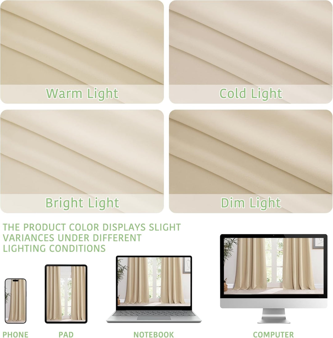 KGORGE Wohnzimmer Gardinen Beige 2er Set 175 x 140 cm(HxB) Gardinen Verdunkelung Thermogardine Kälte