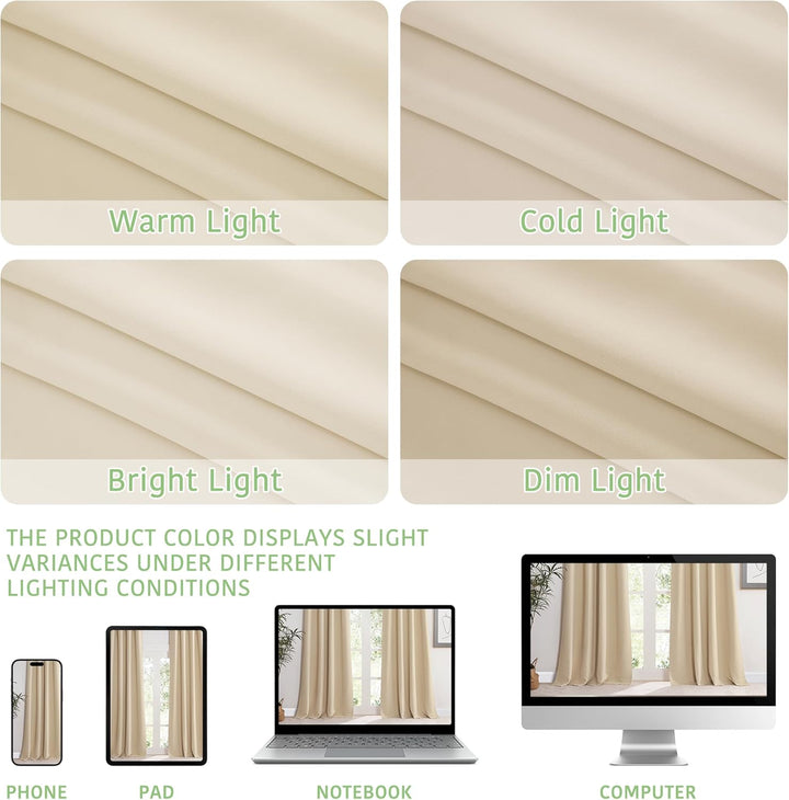 KGORGE Wohnzimmer Gardinen Beige 2er Set 175 x 140 cm(HxB) Gardinen Verdunkelung Thermogardine Kälte