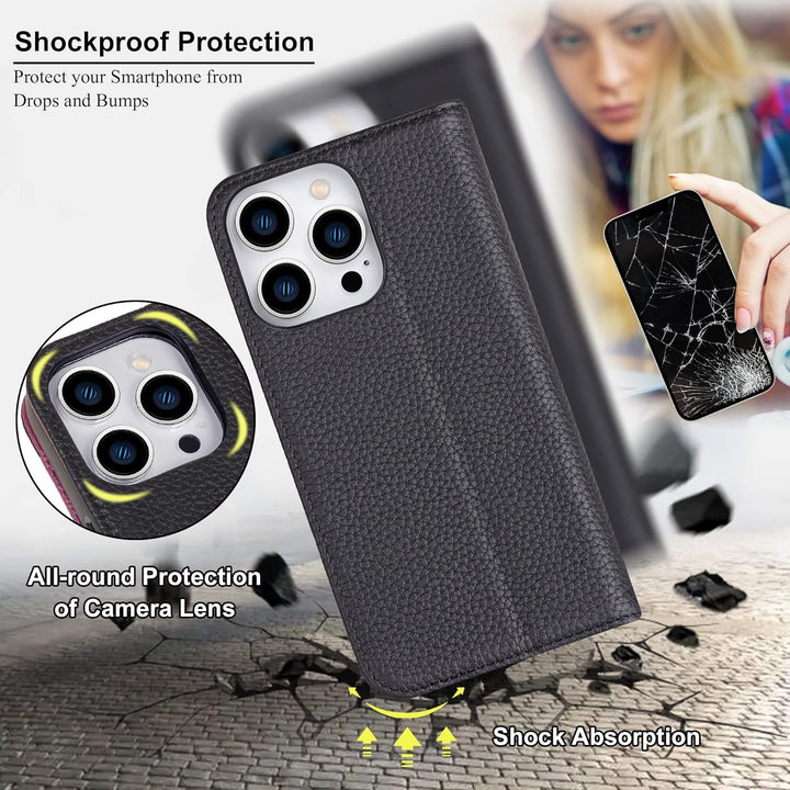 VISOUL Hülle für iPhone 13 Pro, Schutzhülle [Echt Leder] [Schützt vor Stoss] [Kartenfach] [Magnetver