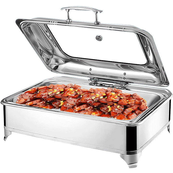 Chafing Dish Elektrisch, 9L Speisewärmer Edelstahl Buffetwärmer mit Sichtbarer Abdeckung, Chafing Di