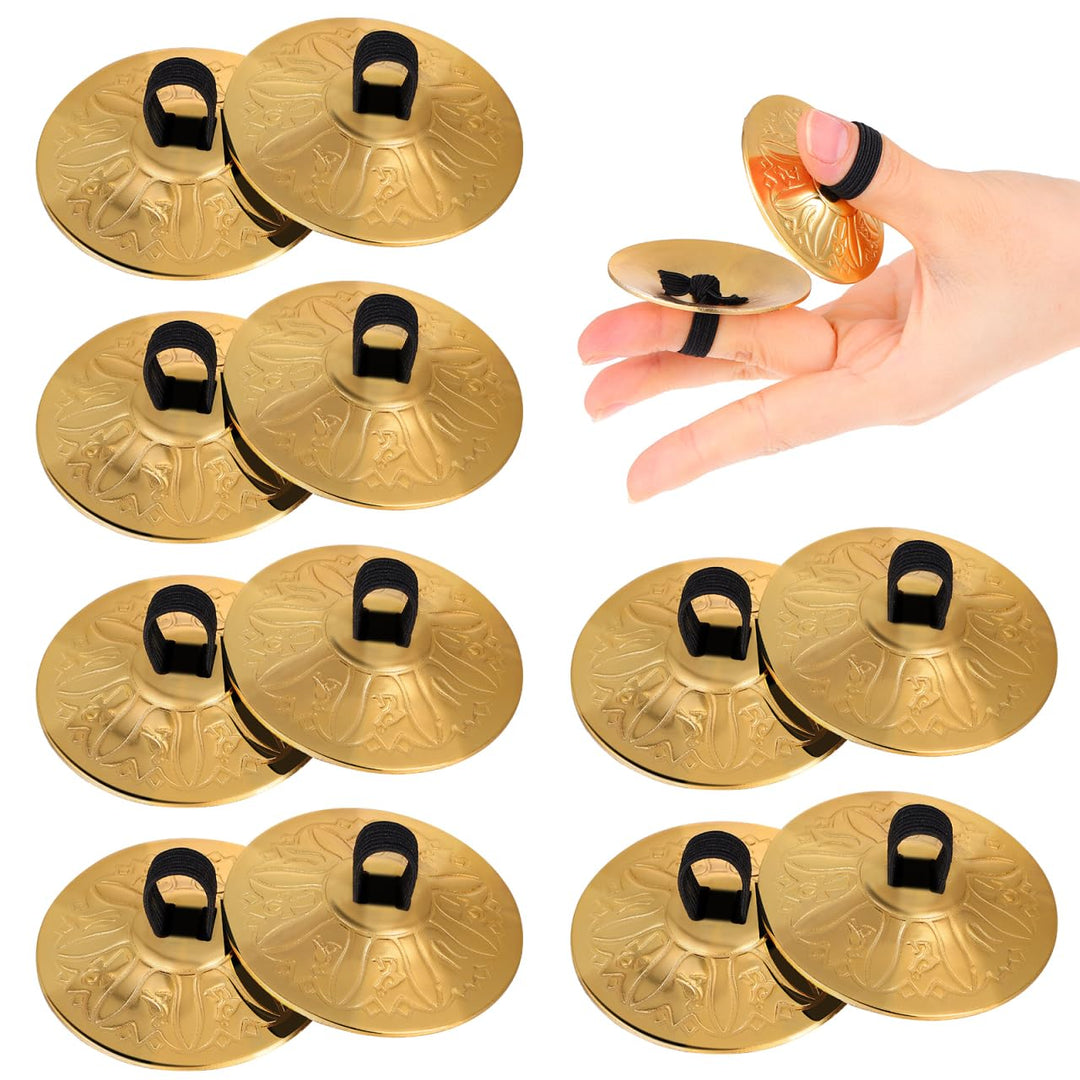 Vaguelly 10 tlg Fingerzimbeln mit Gravur, Kupfer Mini Finger Becken Bauchtanz Handbecken mit elastis