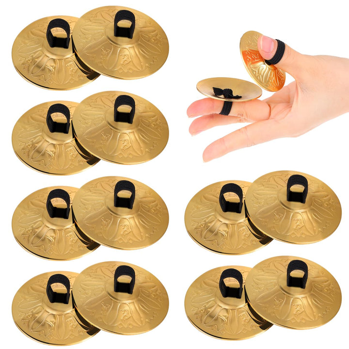 Vaguelly 10 tlg Fingerzimbeln mit Gravur, Kupfer Mini Finger Becken Bauchtanz Handbecken mit elastis