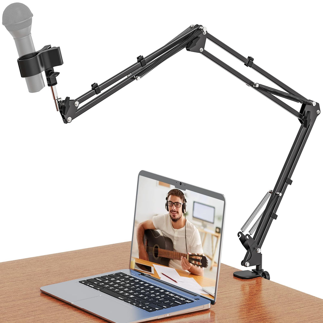 Mikrofon Ständer Boom Arm, Mikrofonarm Schreibtisch mit 3/8" bis 5/8" Schraube, Verstellbare Mikrofo