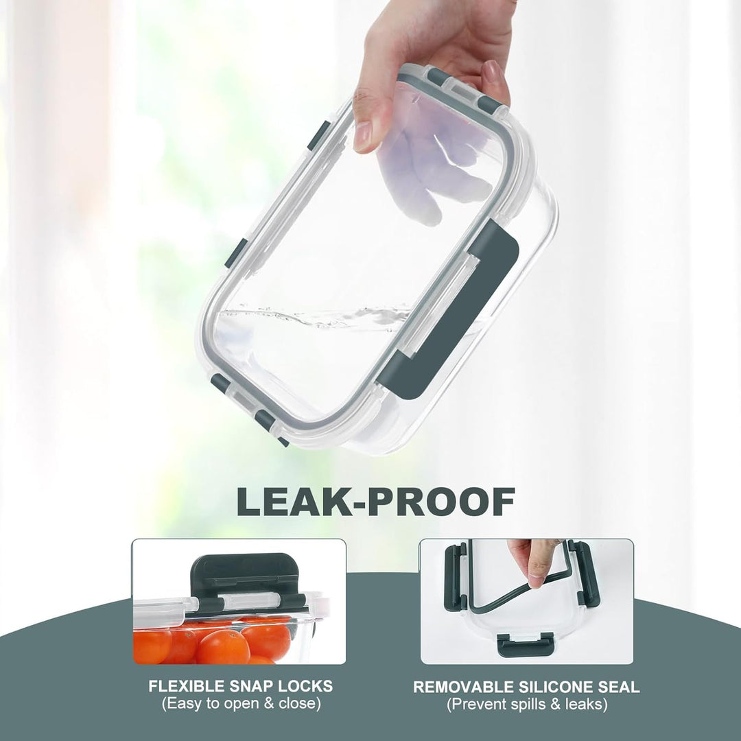 KOMUEE 10 Stück Glasbehälter mit Deckel, Luftdichte Glas Frischhaltedosen Set für Meal prep, BPA-fre