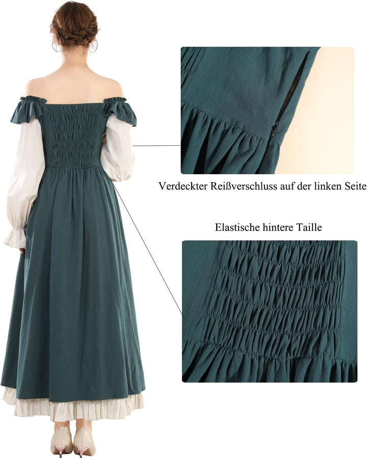 Fiamll Renaissance Kleid Damen Mittelalter Renaissance Faire Kleid Langarm Irisches Kleid Retro Vikt