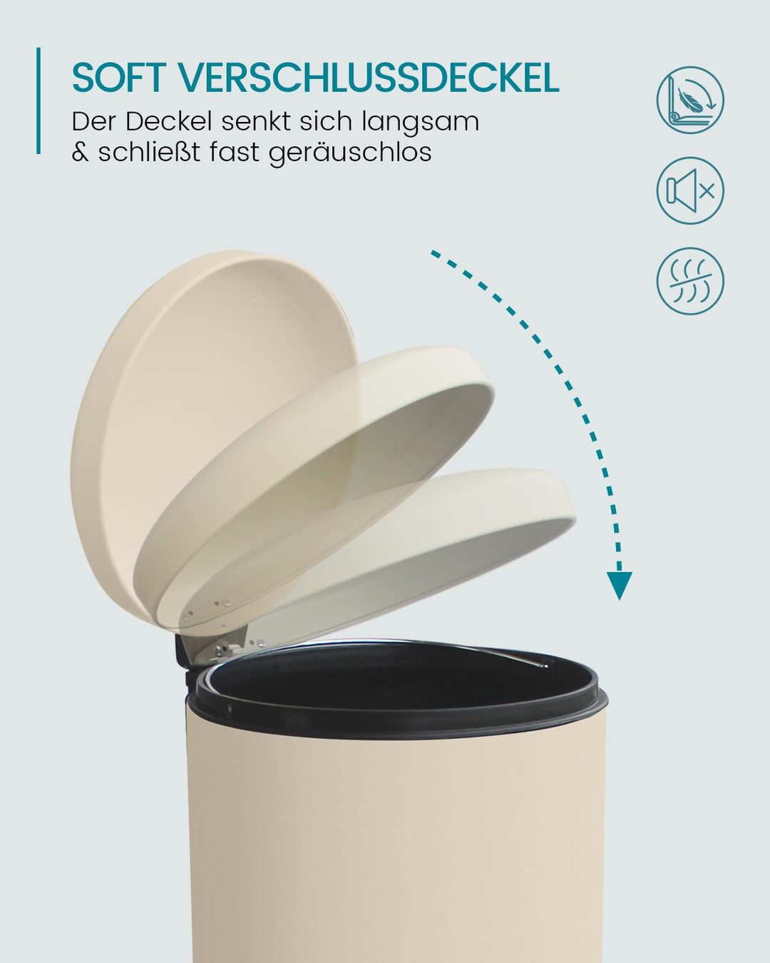 Mülleimer 30 L Treteimer mit Soft Close Deckel, Abfalleimer 30 Liter mit Fusspedal, Rund Mülleimer m