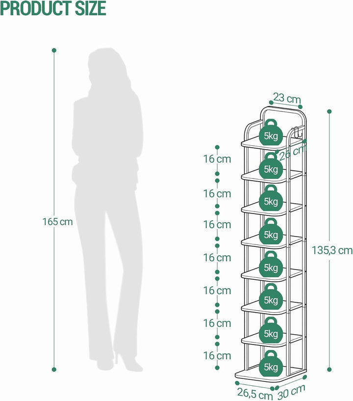 Hzuaneri Vertikales Schuhregal, 8-Stöckige Schuhregale, Schuhturm für kleine Räume, freistehend, Ver