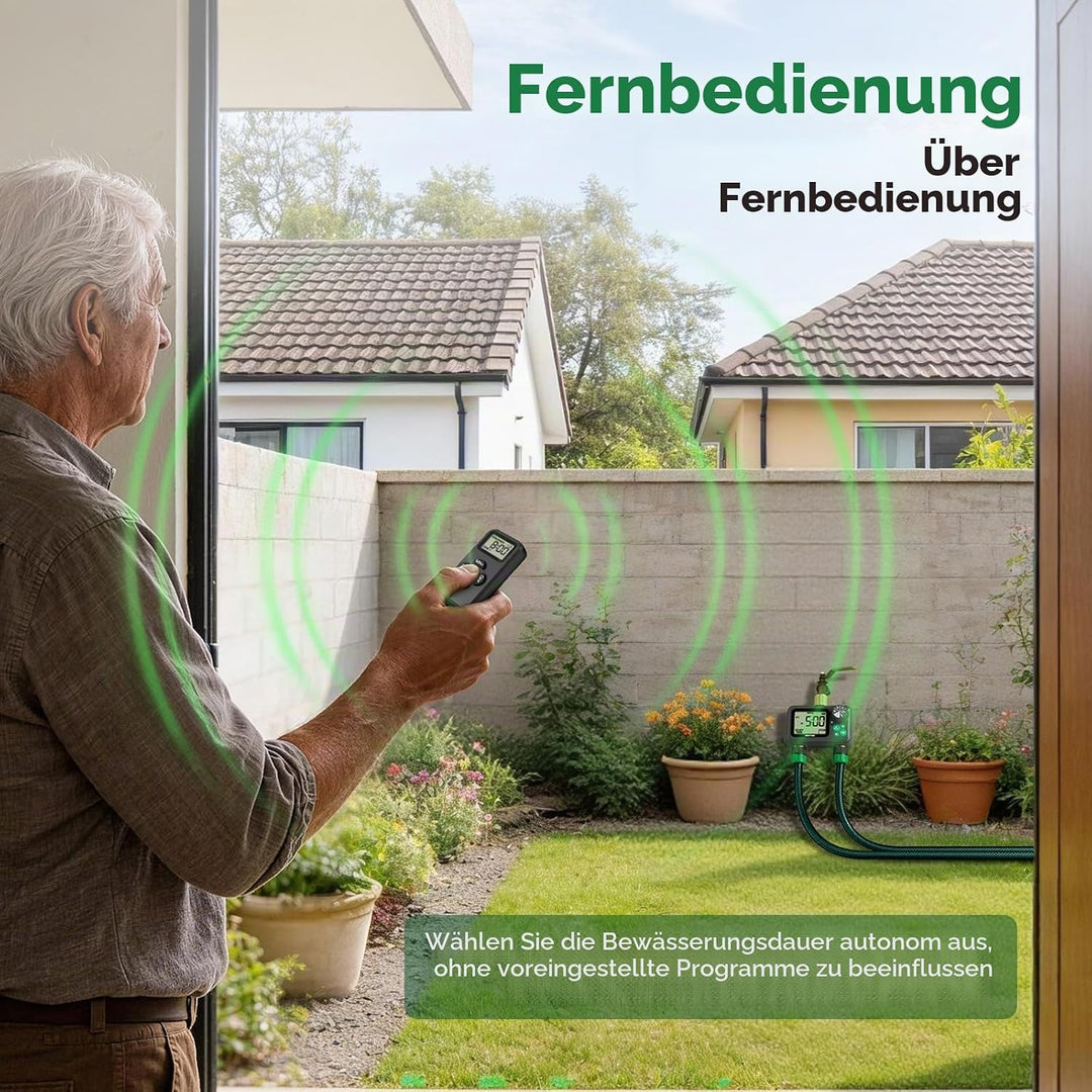RESTMO 2-Zonen RF-Bewässerungscomputer, Bewässerungstimer mit Fernbedienung 2 Ausgänge, 2 Ausgänge