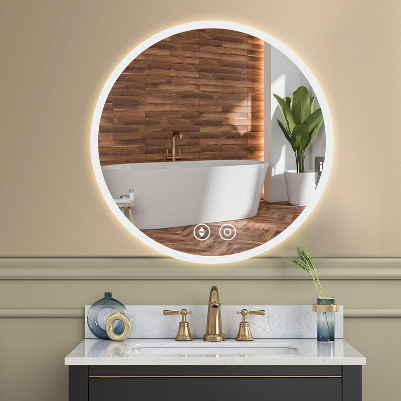 YOLEO Badspiegel rund mit Beleuchtung, LED Spiegel mit Touchschalter, Badzimmerspiegel LED Beschlagf