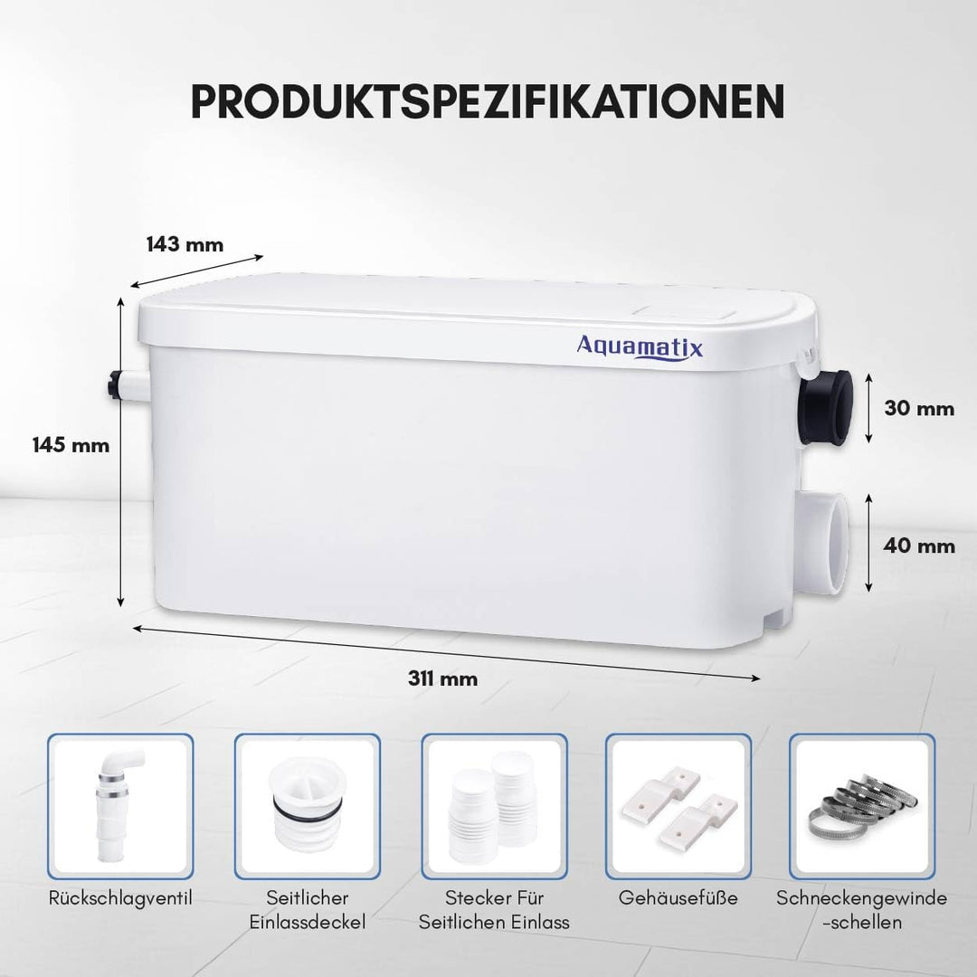 Aquamatix Duschpumpe 250W Hebeanlage Kompakte Abflusspumpe, Abwasserpumpe 8m Vertikale Pumpentfernun