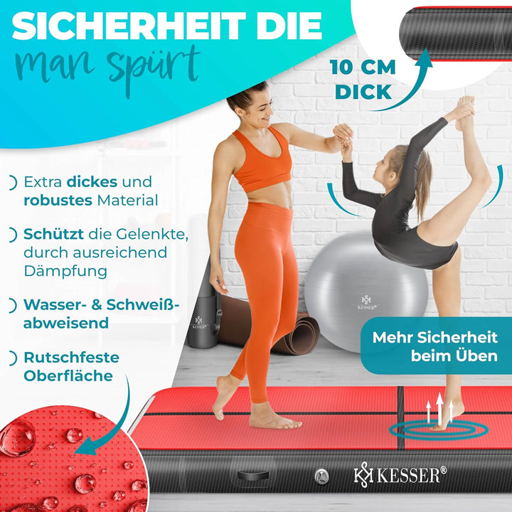 KESSER® Turnmatte Aufblasbar Airtrack Fitness-Matte Gymnastikmatte | inkl. Tragetasche & elektr. Luf