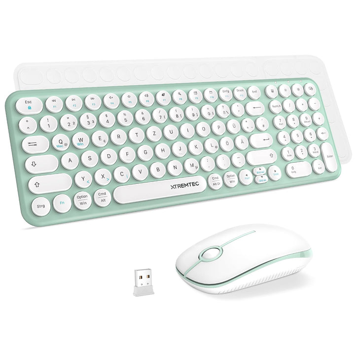 XTREMTEC kabellose Tastatur und Maus,Retro runde Schreibmaschine Tastatur,Slim Funktastatur leise Se