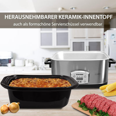 Syntrox Germany Digitaler Slow Cooker Schongarer 7,5L mit 3 Heizstufen, Timer und Warmhaltefunktion