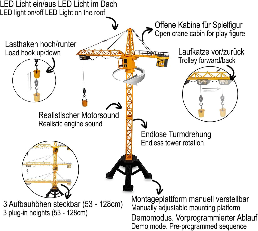 JAMARA 406320 Turmdrehkran Crane XXL 128 2,4GHz - Kinder Spielzeug Ferngesteuert, Fernbedienung Rc T
