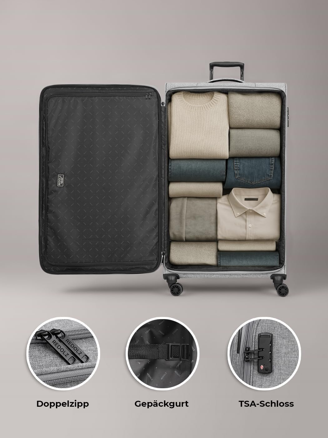 REDOLZ grosser Weichschalen Koffer für Damen & Herren | Leichter Trolley 77 cm mit 4 Doppelrollen &