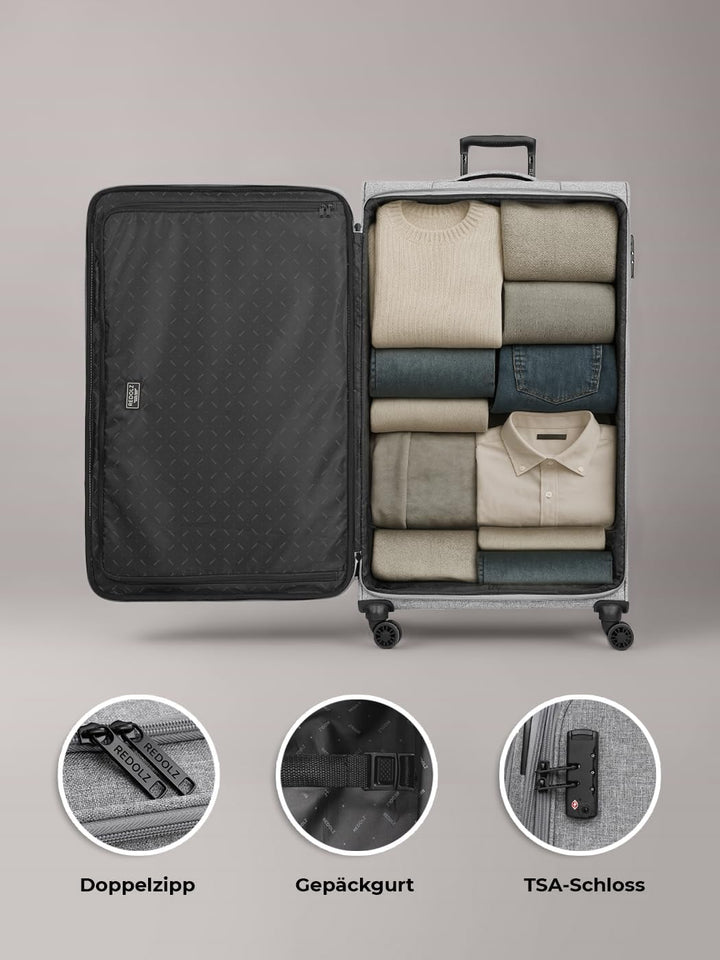 REDOLZ grosser Weichschalen Koffer für Damen & Herren | Leichter Trolley 77 cm mit 4 Doppelrollen &