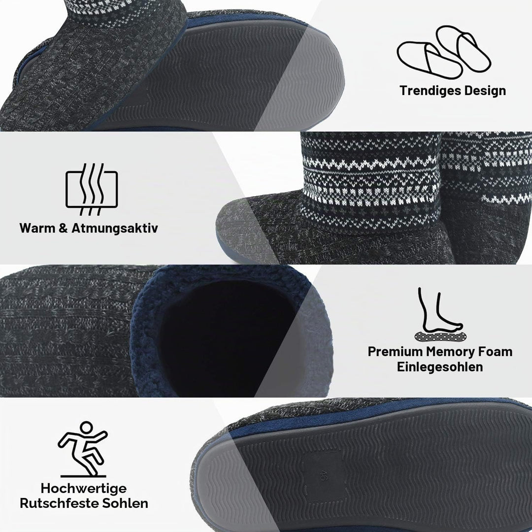 COFACE Herren Hüttenschuhe Lammfell Winter Hausschuhe Warme Plüsch Gefütterte Hausstiefel Männer Hau