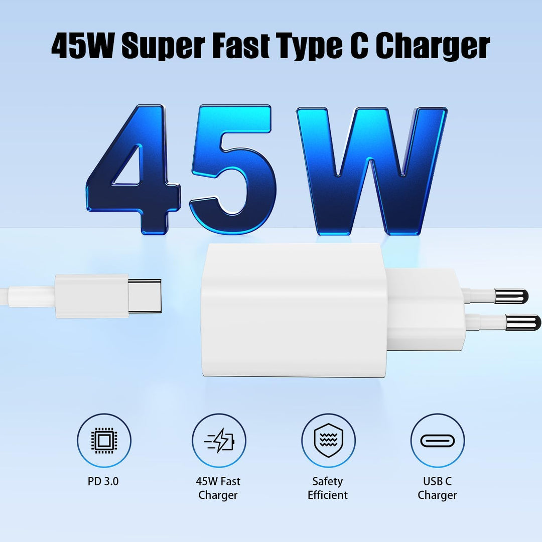 45W USB C Ladegerät Ladekabel für iPhone 16 17 15 Pro max,2-Port USB C Schnellladekabel 1M+2M mit Ne