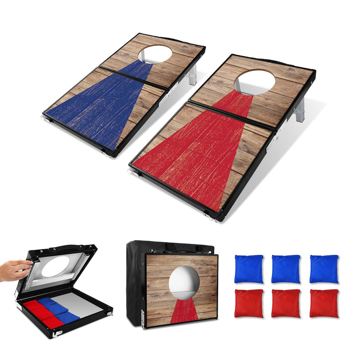 NZQXJXZ Langlebiges Aluminium Cornhole Spiel Outdoor Cornhole Säckchen mit 6 Bohnensäcke & Tragetasc