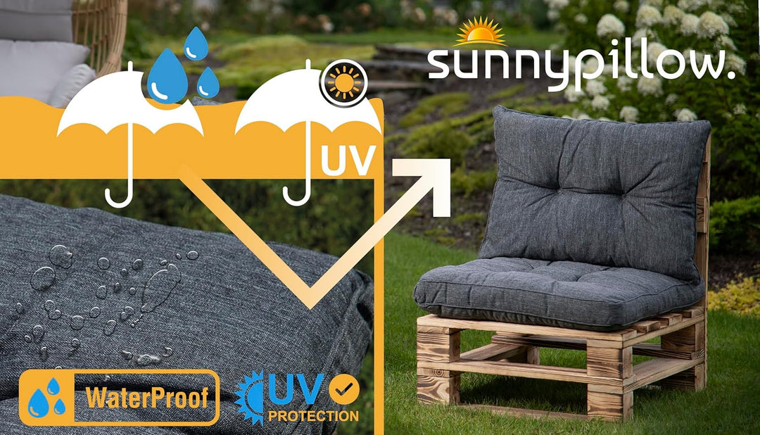 sunnypillow Polster für Gartenmöbel - 2er Set : Sitzkissen 60 x 60 cm + Rückenlehne 60 x 40 cm - Gar