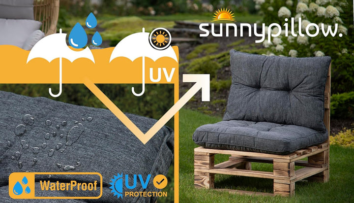 sunnypillow Polster für Gartenmöbel - 2er Set : Sitzkissen 60 x 60 cm + Rückenlehne 60 x 40 cm - Gar