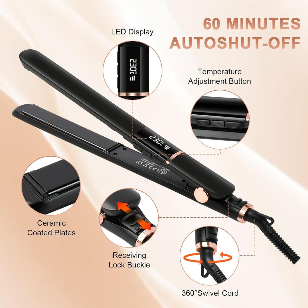2 in 1 Glätteisen Locken und Glätten, Haarglätter mit LCD Display, 5 Temperaturstufen 150–230°C, Ext